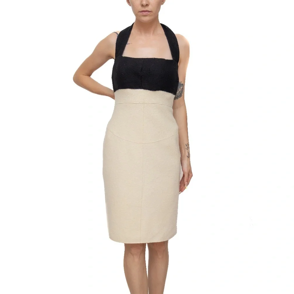 RARE Chanel‎ Black & Cream Wool Halter Dress - Size 38